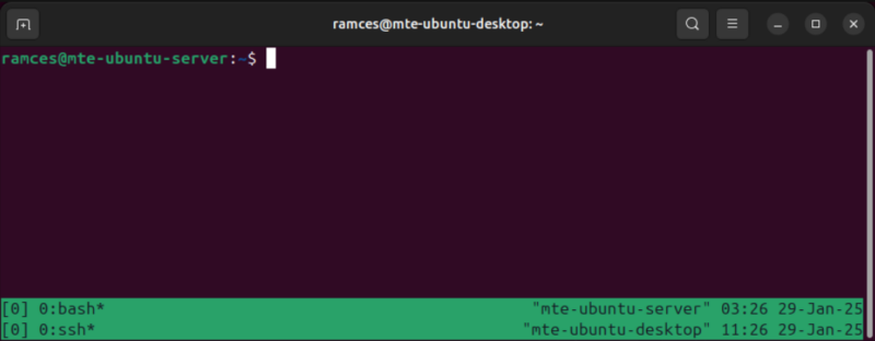 A terminal showing a nested Tmux session.