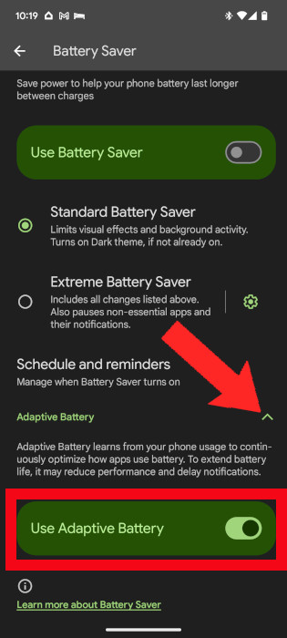 Locating Adaptive Battery on Android