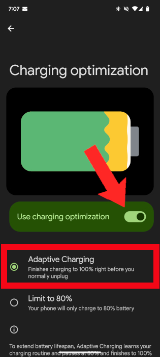 Turn on Adaptive Charging on Android Phone