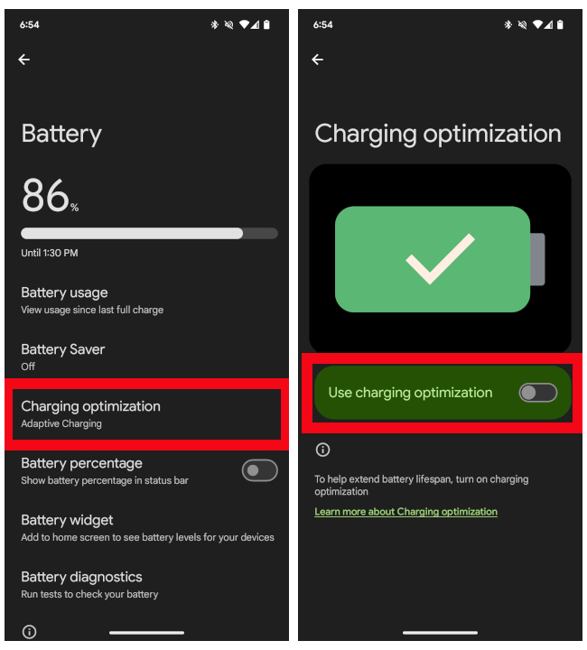 Enabling Charging Optimization on Android Device