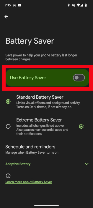 Toggle on Battery Saver for Android Phone