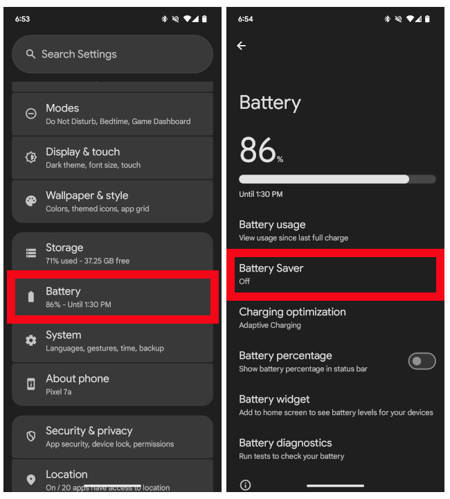 Android Battery Settings Battery Saver