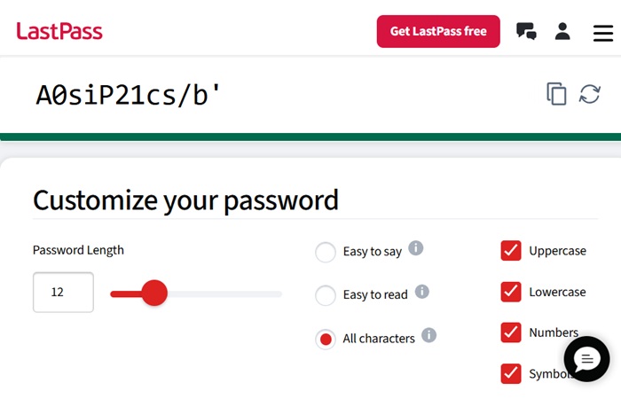 LastPass, a website that generates strong passwords based on user inputs.
