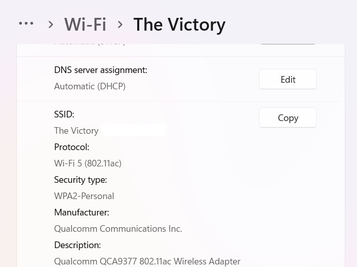 Checking the Wi-Fi Protocol and Security type of a Wi-Fi network in Windows.
