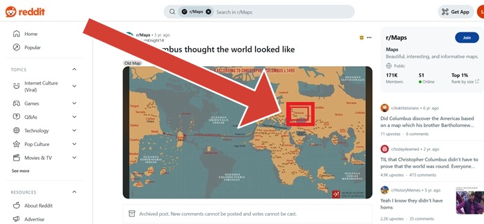 Focusing on a specific portion of an image on a Reddit page with Enhanced Image Viewer turned on.