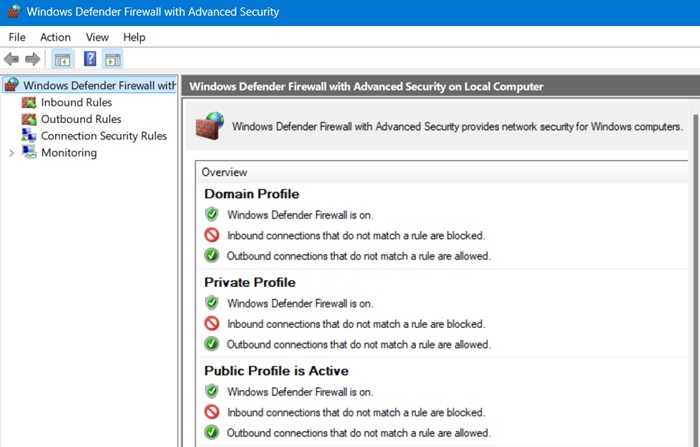Microsoft Defender firewall, a primary example of a firewall used in Windows.