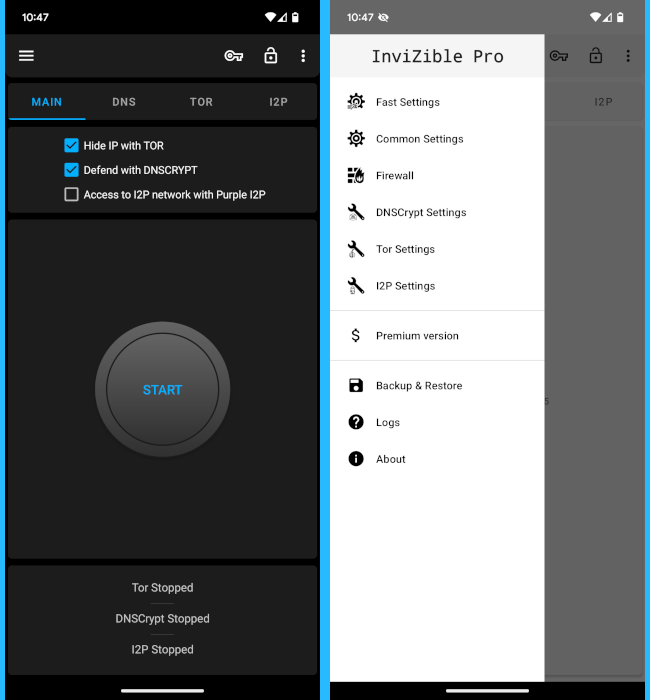 Screenshots Within Invizible Pro Android Firewall App