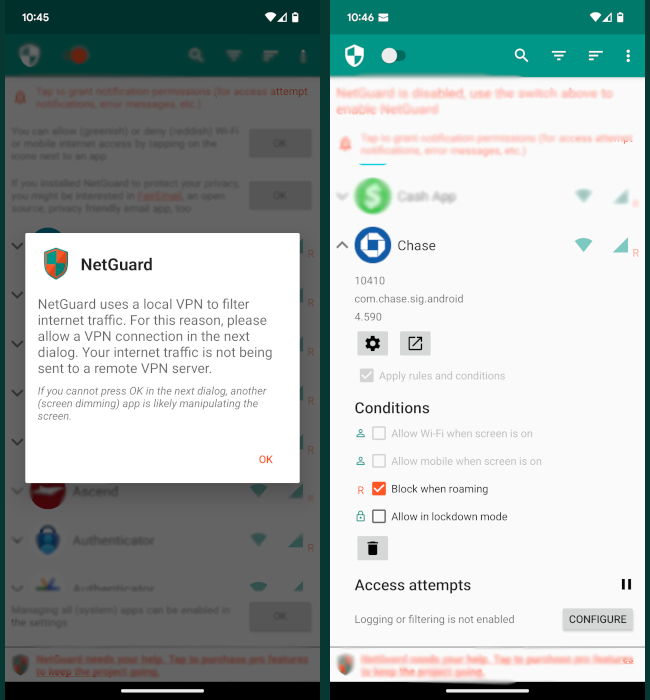 Netguard Firewall App Screenshots