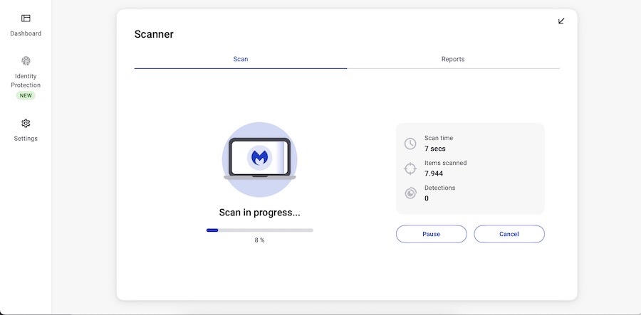 A malware scan in progress in an antivirus tool