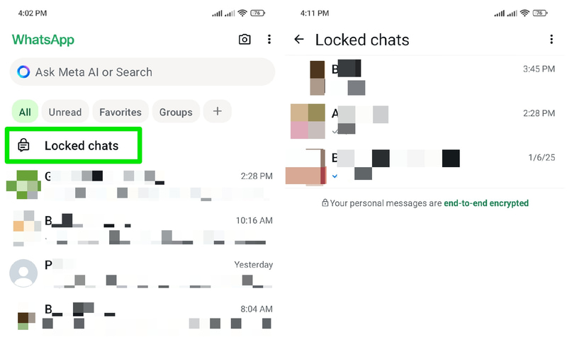 Locked chats button in WhatsApp