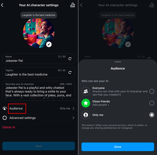 Adjusting The Audience Settings Of Ai Character On Instagram