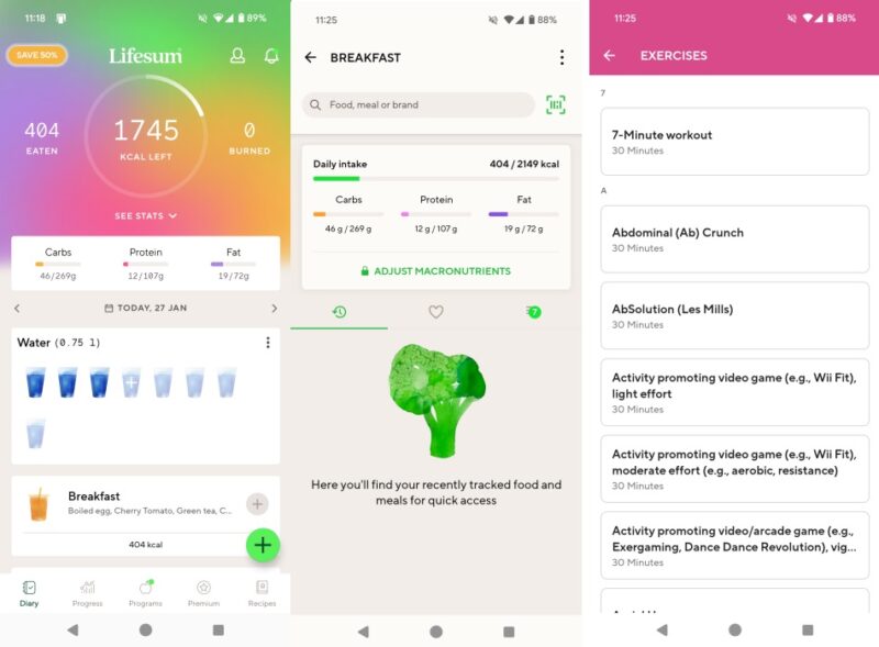 Lifesum app interface overview. 