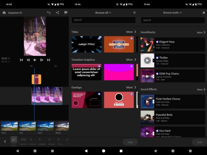 Adobe Premier Rush app interface overview.