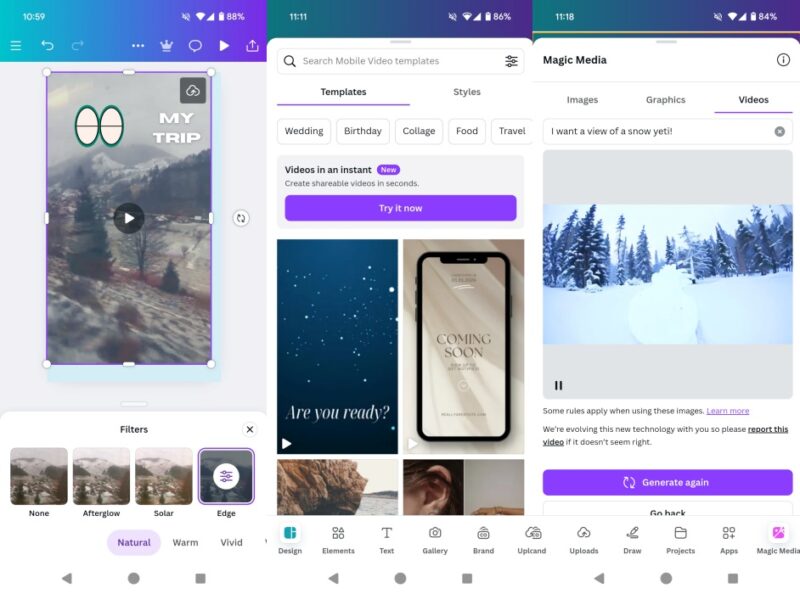 Canva app interface overview.