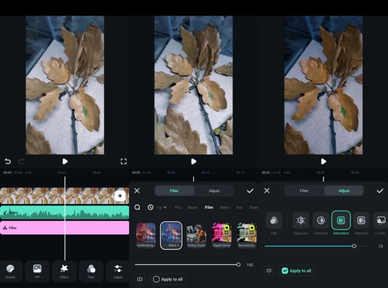 Filmora app interface overview.