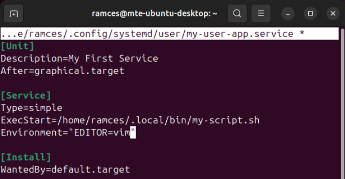 A terminal showing a service with a modified environment variable.