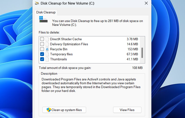 Windows Disk Cleanup main interface