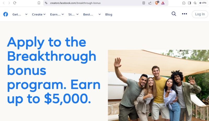 Meta's breakthrough bonus program welcome messdage.