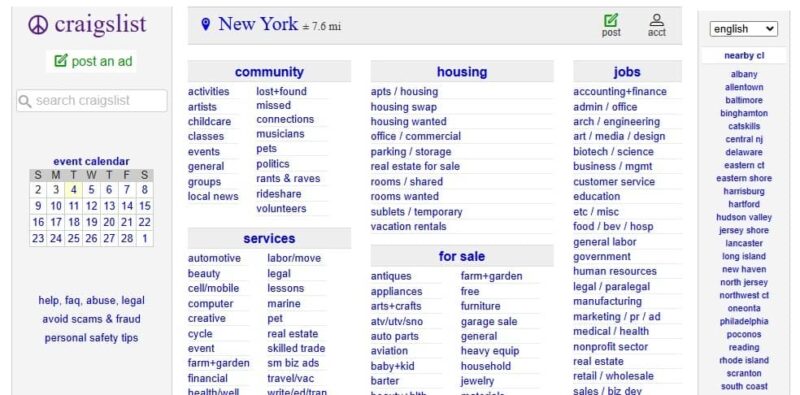 Craigslist New York classified site.