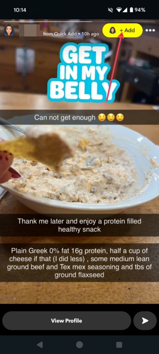 Adding person from Stories on Snapchat. 