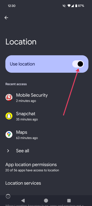 Turning on "Use location" option in Android Settings. 