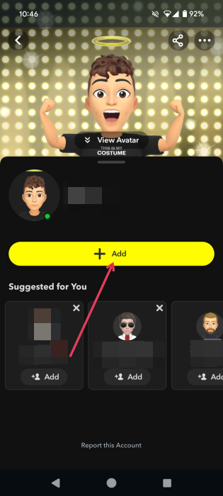 Adding someone from profile in Snapchat app. 