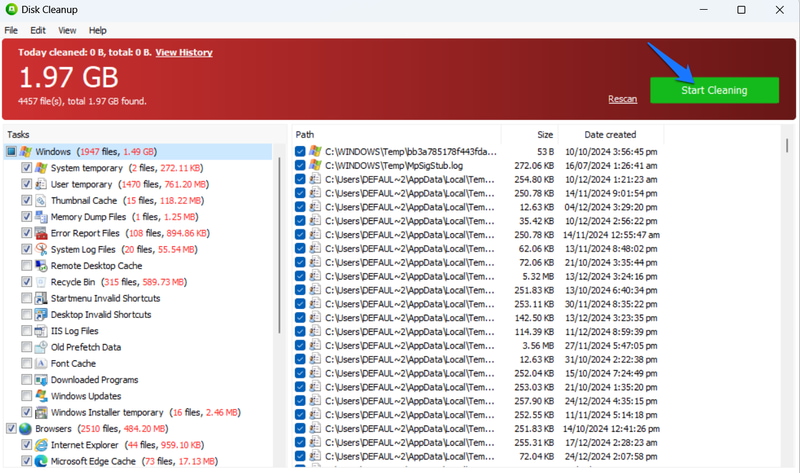 Glary Utilities scanning junk