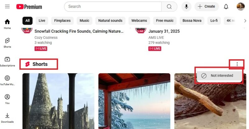 Hiding YouTube Shorts to improve YouTube recommendations.