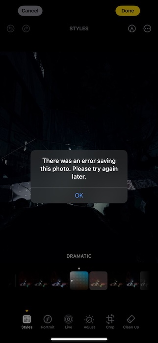 Iphone Photo Edit Error