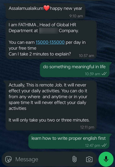 Job scams on Whatsapp
