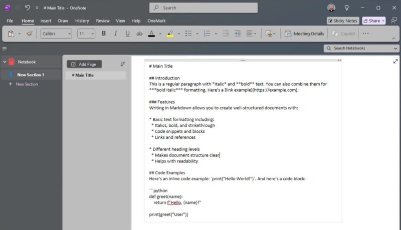 Markdown In Onenote