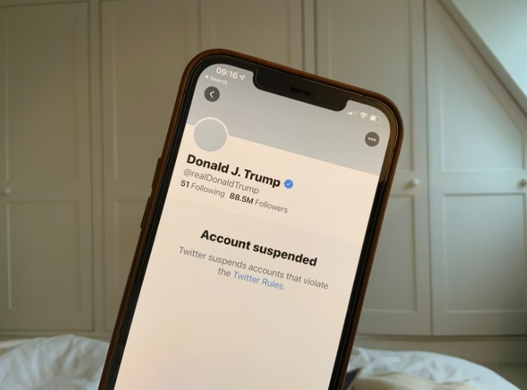 Trump account suspended on Twitter.