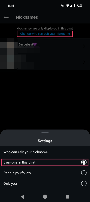 Changing who can edit your nicknames in Instagram on PC. 