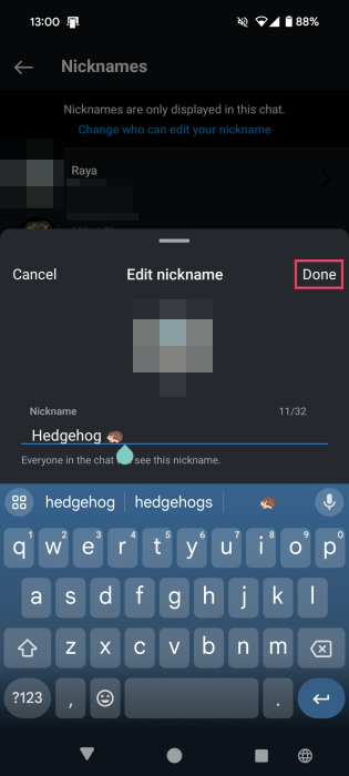 Changing nickname for own account in Instagram DM. 