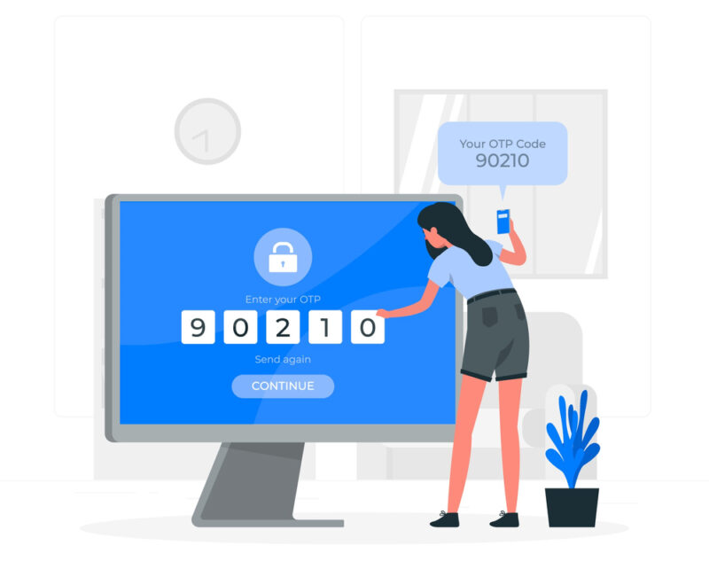 vector of a women entrering OTP on monitor screen