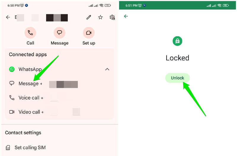 Messaging an Android contact from WhatsApp