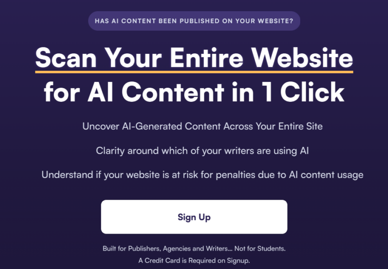 Originality AI Site Scan main page