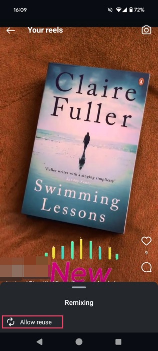 Opting for "Allow reuse" option for Instagram Reel.