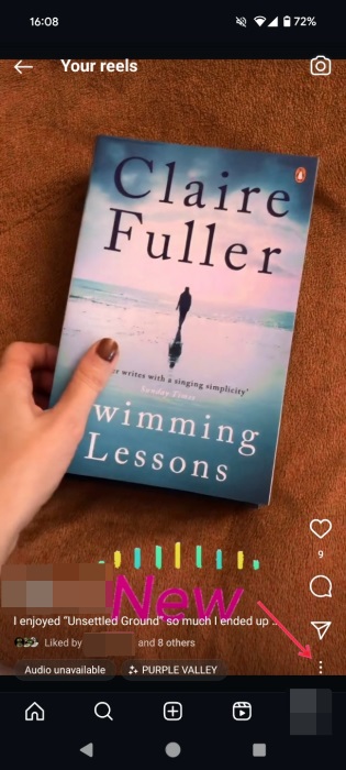 Pressing three dots for older Reel in Instagram app