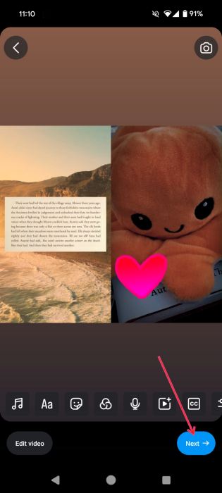 Adding final edits to Reel Remix in Instagram app.