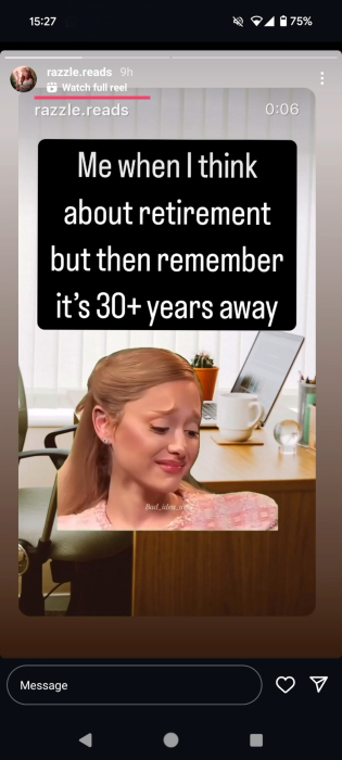 Pressing on "What full reel" option in Instagram Stories view.