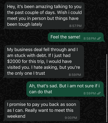 Romantic scam Whatsapp