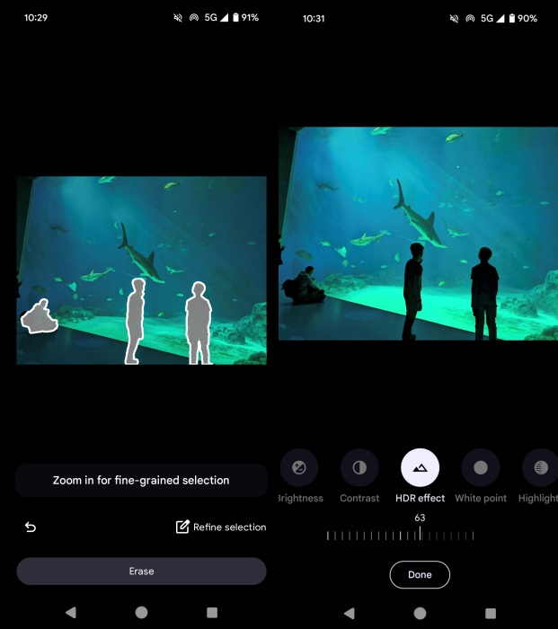 Google Photos app editing options view. 