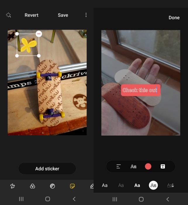 Samsung Gallery app editing options view. 