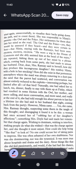 Editing received scan in Google Docs app on Android. 