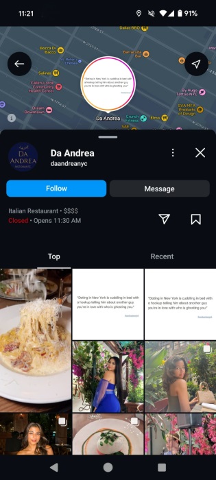 Place page view with location included on Instagram. 