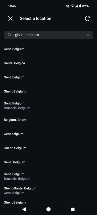 Searching for specific location in Instagram app. 