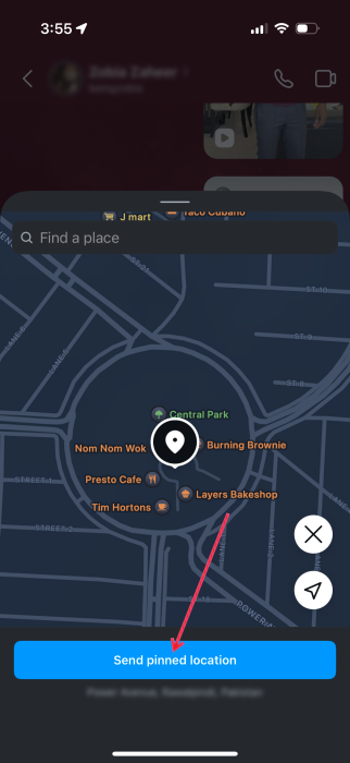 Pressing "Send pinned location" option in Instagram DMs. 