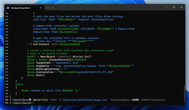 Split File Powershell Script