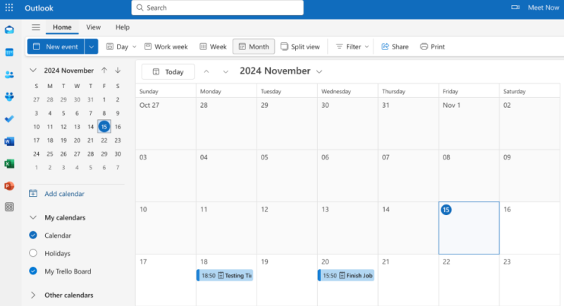 Trello's integration with the Outlook calendar.